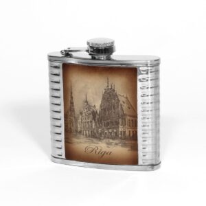 Stainless steel flask with leather, riga, house of the blackheads