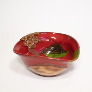 Ceramic bowl with bird, red, 15 cm