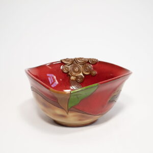 Ceramic bowl with bird, red, 15 cm