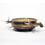 Ceramic Bowl with Horn Handles, Brown, ⌀ 22 cm