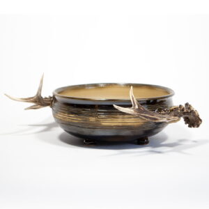 Ceramic bowl with horn handles, brown, ⌀ 22 cm