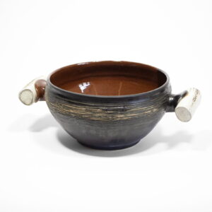 Ceramic bowl with horn handles, brown, ⌀ 19 cm