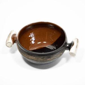 Ceramic bowl with horn handles, brown, ⌀ 19 cm