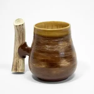 Ceramic mug with horn handle, brown, 1.2l