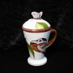 Ceramic Mug with Lid, Bird Theme, White, 250 ml