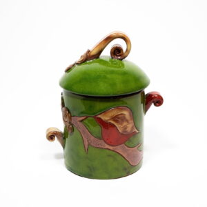Ceramic storage jar with lid, nature motif, green, ⌀ 9.5 cm