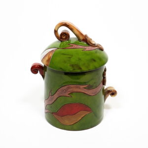 Ceramic storage jar with lid, nature motif, green, ⌀ 9.5 cm