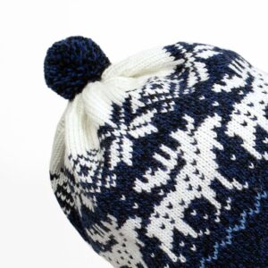 Knitted wool hat for kids, blue with deer