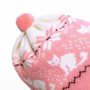 Knitted wool hat for kids, pink with kittens