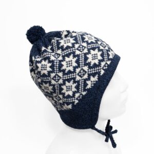 kids-knitted-wool-hat-with-morning-star-auseklis-blue-side Knitted wool hat for kids, blue with morning star