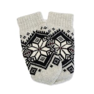 Knitted wool mittens for men, morning star (auseklis), light grey