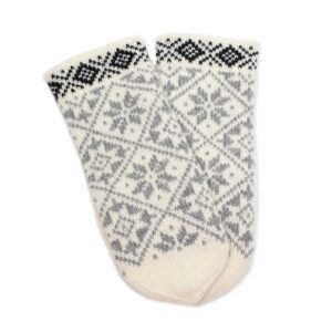 Knitted wool mittens for women, morning star (auseklis), white