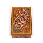 Rectangular Leather Box with Poppy Flowers, 12x8 cm
