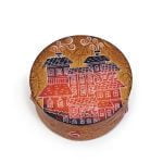 Round Leather Box with House, ⌀ 10 cm