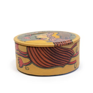 round-leather-box-with-woman-and-bird-side-11238 Round leather box with woman and bird, ⌀ 10 cm