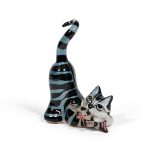 Ceramic Cat and Fish Figure, 14 cm
