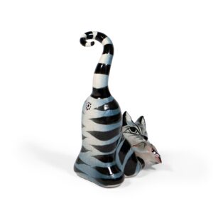 Ceramic cat and fish figure, 14 cm
