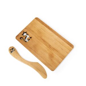Kitchen cutting board and butter knife with cat design, alder tree, 19x12.5 cm