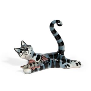 Ceramic cat and fish figure, 15 cm