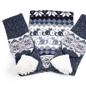 Knitted double long tail hat with cats and morning star