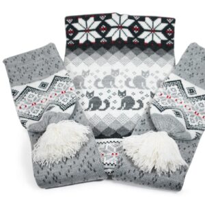 knitted-double-long-tail-hat-cats-morning-star-grey-10054 Knitted double long tail hat with cats and morning star - light slate grey