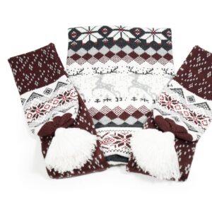 knitted-double-long-tail-hat-deer-morning-star-burgundy-10042 Knitted double long tail hat with deer and morning star - burgundy