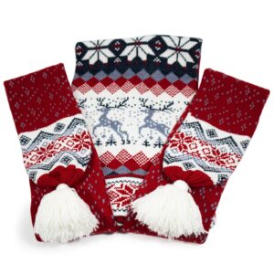 Knitted double long tail hat with deer and morning star