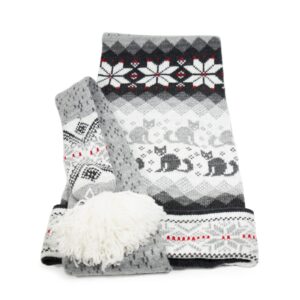 knitted-single-long-tail-hat-cats-morning-star-grey-10033 Knitted single long tail hat with cats and morning star