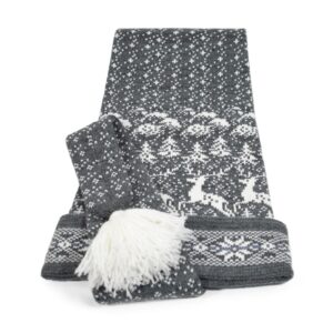 knitted-single-long-tail-hat-deer-morning-star-dark-grey-10027 Knitted single long tail hat with deer and morning star