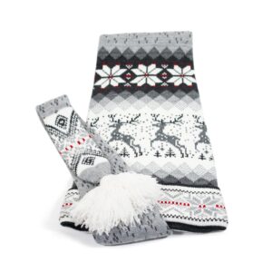 Knitted single long tail hat with deer and morning star