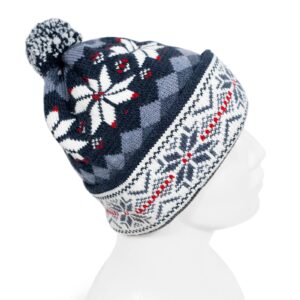 Knitted winter hat with morning star, blue