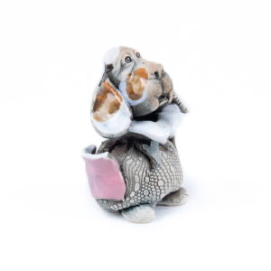 Ceramic figure - dog with collar and pockets, 10.5 cm