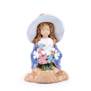 Ceramic figure – girl with hat and flowers, 21 cm