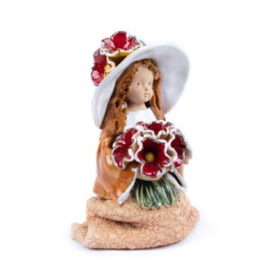 Ceramic figure – girl with hat and flowers, 21 cm