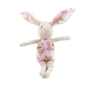 Kids toy - beige bunny in costume with bananas, 29 cm