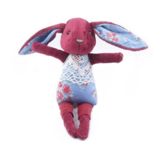 Kids toy - burgundy bunny in flower costume, 29 cm