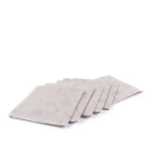 Linen napkin set with floral motif, beige, 6 pcs