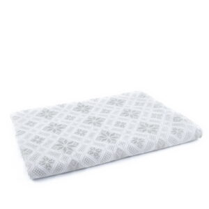 Linen tablecloth and napkin set with morning star symbols, white