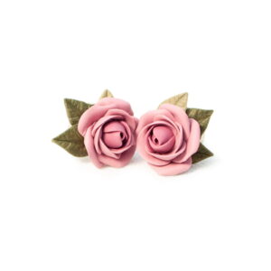 Flower stud earrings – roses - pink