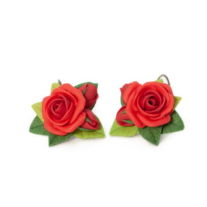 Flower leverback earrings – roses - light red