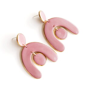 Porcelain earrings - arch, pink with gold edges