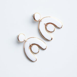 Porcelain earrings - arch, white with gold edges