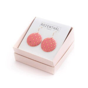 Porcelain earrings, pink with gold dots