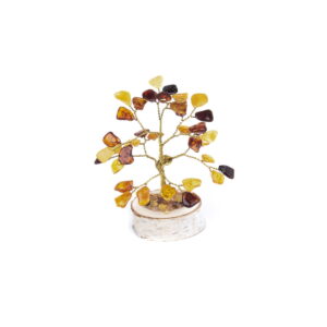 Amber money tree on birch disc, 10 cm