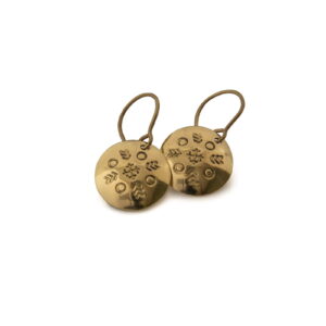 Brass earrings with ethnographic symbols, ⌀ 15 mm
