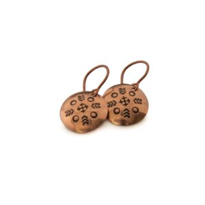 Copper earrings with ethnographic symbols, ⌀ 15 mm