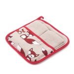 Linen Kitchen Towel Set with Holder, Foxes