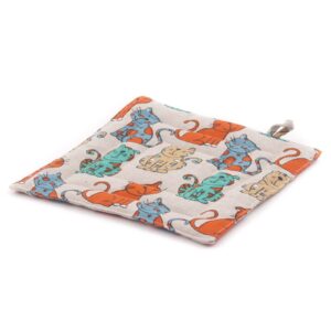 Linen pot holder with colorful cats, 23x23 cm