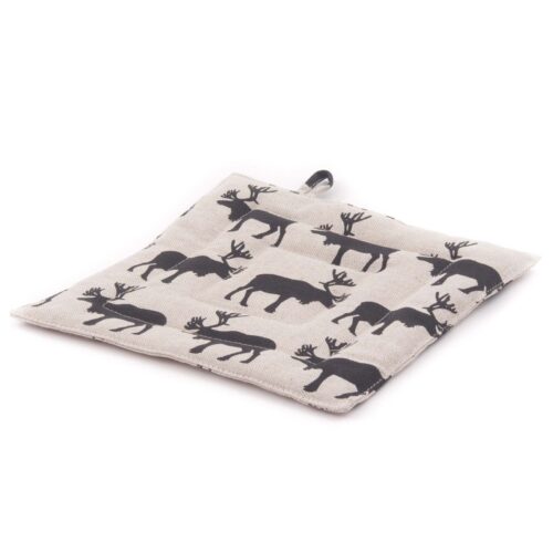 Linen pot holder with deer, 23x23 cm