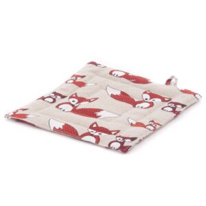 Linen pot holder with foxes, 23x23 cm